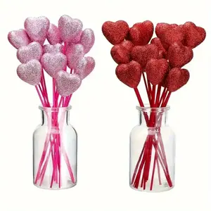 15Pcs Sparkle Shiny Foam Heart Flowers, Valentines Artificial Decor for Living Room Bedroom Balcony Hotel, Perfect for Wedding Anniversary