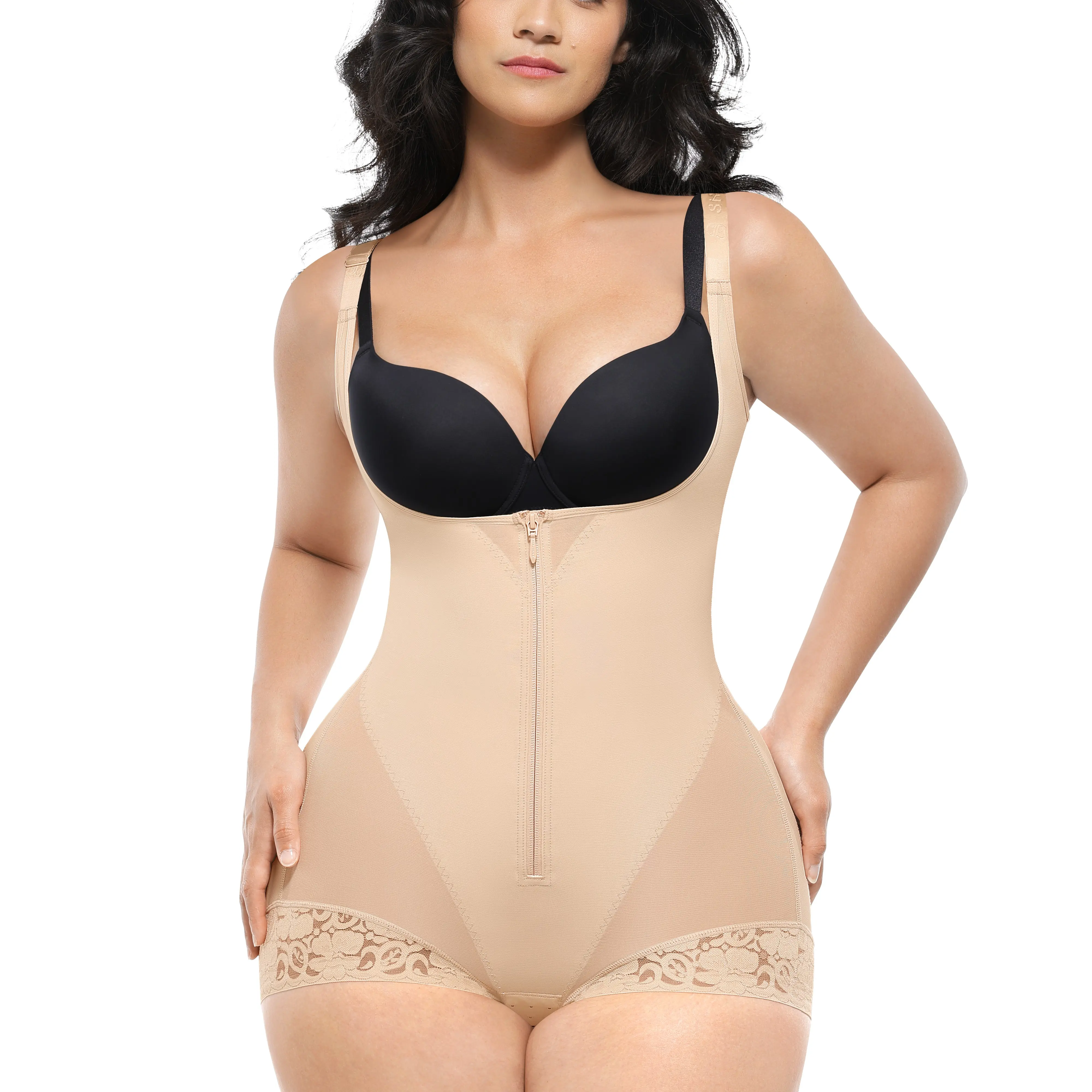 SHAPELLX Shapewear for Women Fajas Colombianas Tummy Control Body Shaper Open Bust Bodysuit with Hook Zipper Closure