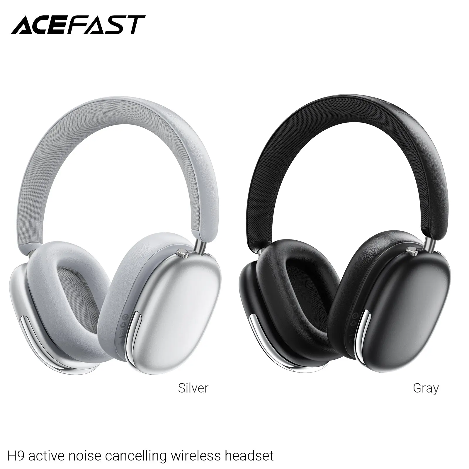 ACEFAST H9 Active Noise Cancelling Wireless Headphones - Silver 30dB ANC BT5.4