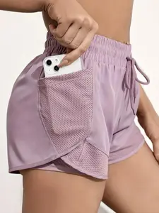 Women's 2-IN-1 Drawstring Pocket Sports Gym Shorts, Sporty Quick Dry Wrap Track Shorts for Running Yoga Gym Workout, Summer Outfits 2024, Stretch Shorts, Sports Clothing for Summer