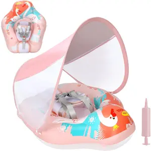 Inflatable Baby Swim Float with Sun Canopy Improved Size Infant Pool Floaties Swimming Pool Toys for Age 3-36 Months