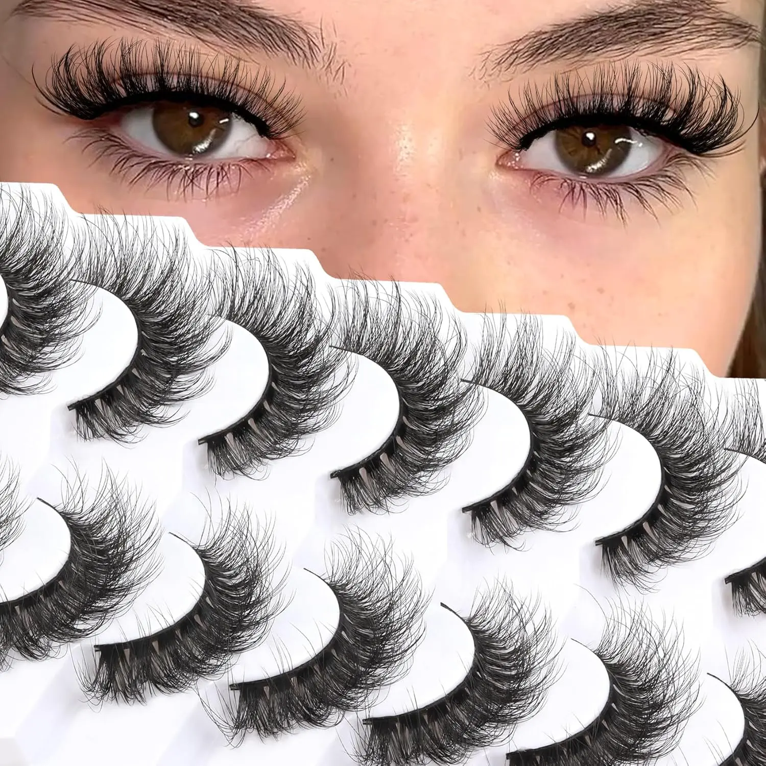 7 Pairs Wispy Faux Mink False Eyelashes, Fluffy Handmade Cat Eye Strip Lashes, Natural Look Lightweight Reusable Volume Lashes For Glam Makeup