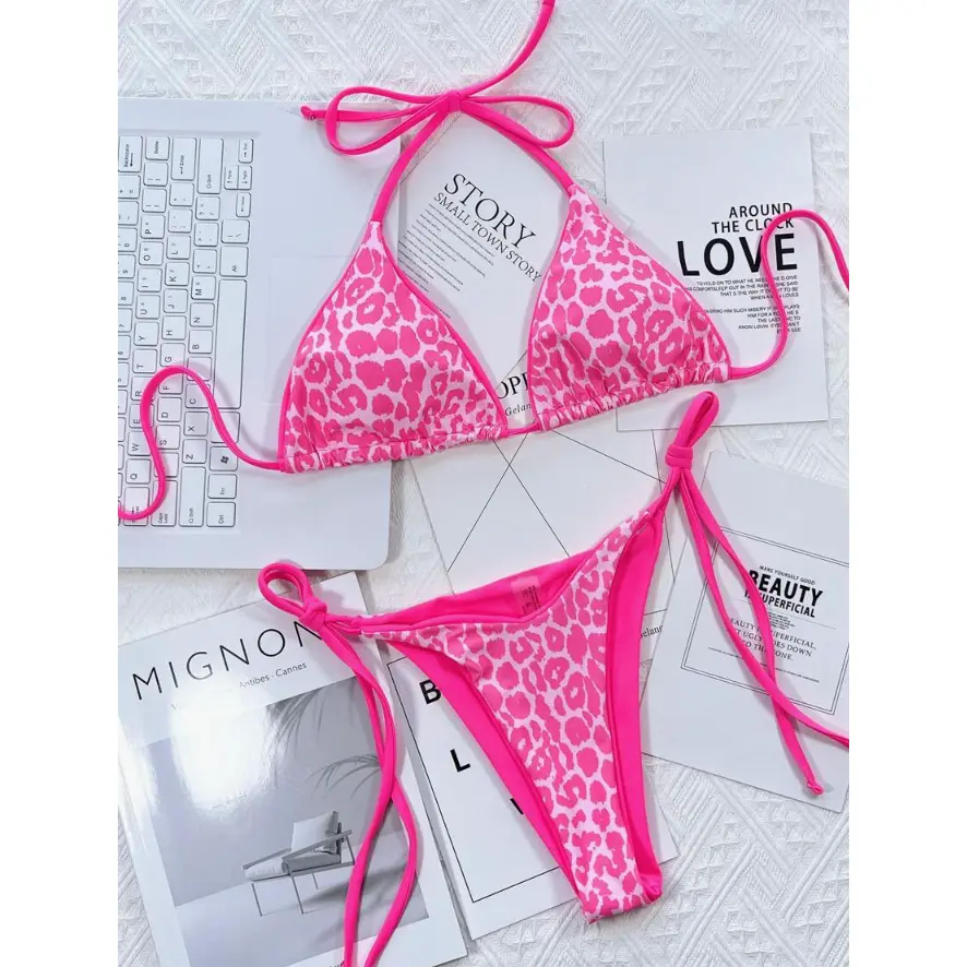 raspberry pink leopard print triangle bikini raspberry pink leopard print triangle bikini