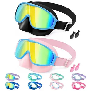 [Creator’s Pick] Vvinca Kids Swim Goggles with Nose Cover Comfort Fabric Strap, Wide View Diving Mask Anti-Fog/UV Swimming Goggles for 3-14,Kids,Youth,for Lake,Beach, Summer Party