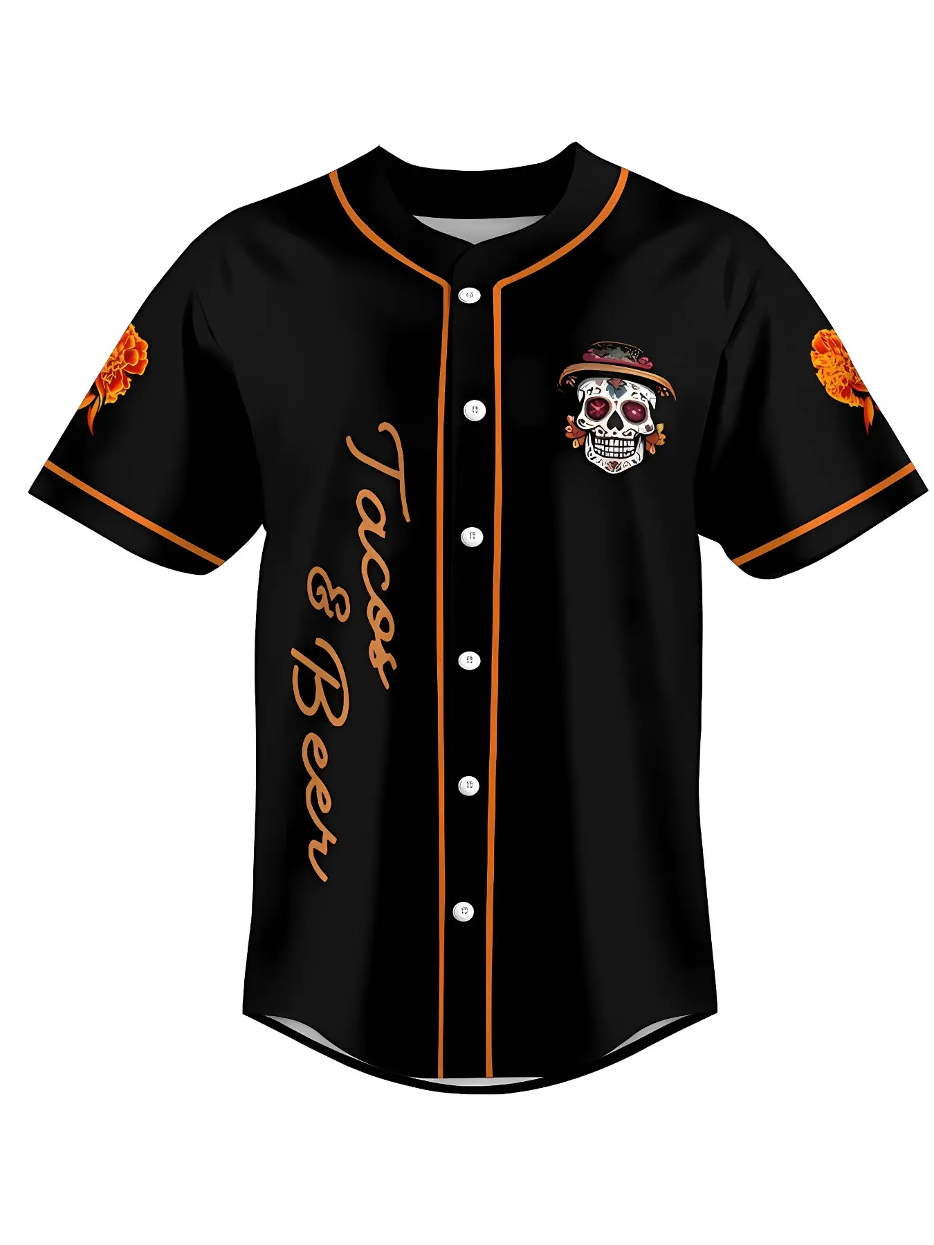 All black skull pattern Medero Black Mexican Beer Celebrating Day of the Dead Casual Baseball jersey Sports Apparel Drinking Mexican spirits Jersey unisex, versatile daily fashion gift Sports Jersey