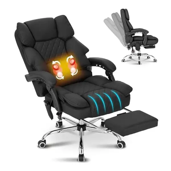 Kneading Massage Executive Office Chair with Heated,90-135°Reclining Office Chair with Footrest,Ergonomic Computer Desk Chair with Backrest,Diamond-Stitched Cushion Leather Office Chair Furniture Adjustable