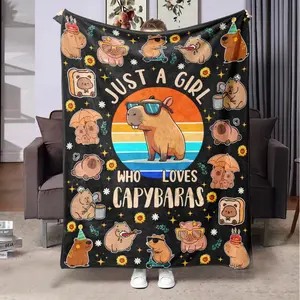1pc Capybara Gifts for Girls Cute Capybara Plush Blankets Throw Stuff Bedding Merch Capybaras Blanket for Kids Girls Boys Teen Adults Birthday Party Decorations Room Decor Cartoon Pattern Blanket