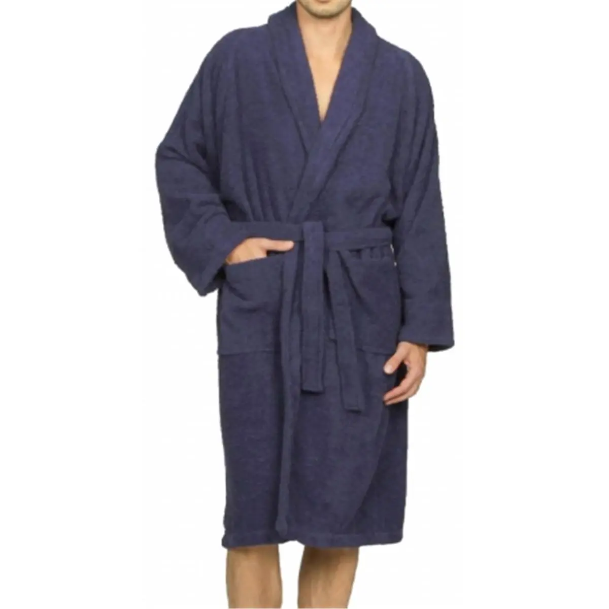Superior Egyptian Cotton Unisex Terry Cotton Bath Robe Navy Blue Large