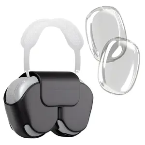 Rome Tech For Leather Protective Shockproof Cover Case for Headphones Airpods Max  + 1 Pair Transparent TPU Shells