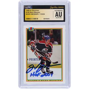 Mark Messier Edmonton Oilers Autographed 1990-91 Bowman #199 CGC Fanatics Witnessed Authenticated Auto 10 Card with "HOF 2007" Inscription - Fanatics Authentic Certified