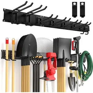 Garage Tool Organizer Wall Mount Garden Tool Organizer 11 count Adjustable Garage Organizers with 8 Heavy Duty Hooks, Max Load 500lbs Garage Storage for Yard Garden Tools, Shovels, Trimmers, Hoses