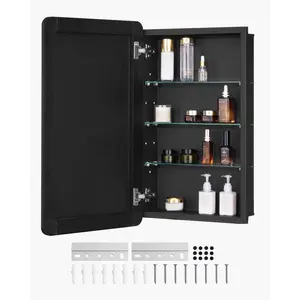 【DealsForYouDays】VEVOR Medicine Cabinet, 16.5 x 27.5 inch, Medicine Cabinet for Bathroom with Mirror,  Aluminum Frame Bathroom Wall Cabinet, 3-layer Adjustable Shelves, Recessed & Wall-mounted Installation