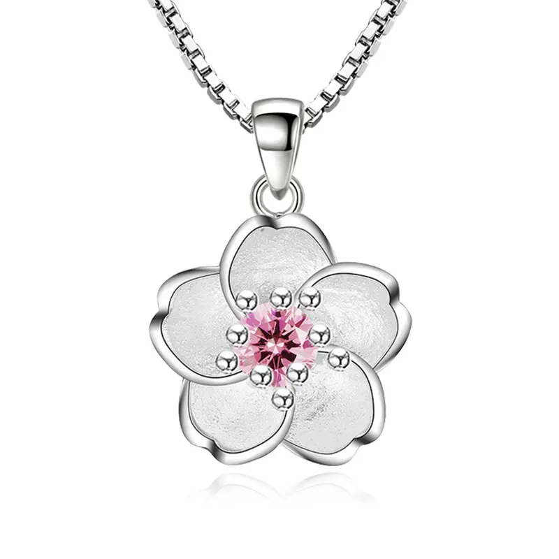 925 Sterling Silver Pink Purple Peach Blossom Necklaces For Women Luxury Designer Jewelry Accessories  Jewellery