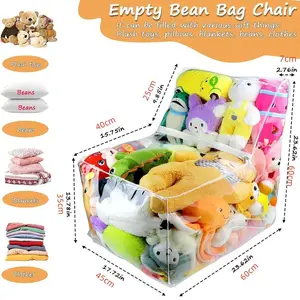 Transparent Sofa Doll Storage Spacious Capacity Non-Inflatable Chair Bean Bag Chair Filled Plush Toy Bedroom Placement, Cute & Cozy Design, Perfect Gift Idea