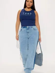 Ma Cherie Two Tone Straight Leg Jeans – Light Wash | Women’s Contrast Panel High-Waist Denim