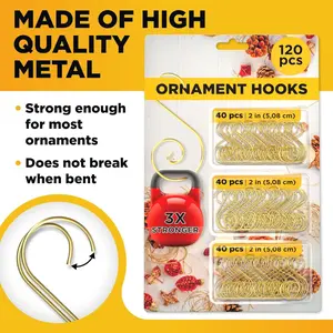 120 pcs Christmas S-Shaped Ornament Hooks - Perfect Ornament Hooks for Christmas Tree Decoration (Gold)