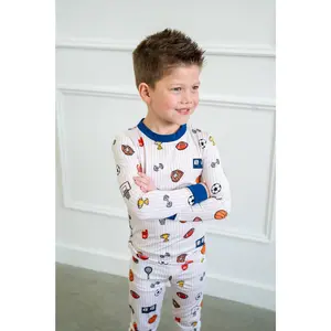 Vintage Varsity Sports | Two Piece Long Sleeve | Boys bamboo PJ Set | Breathable, Boosh Baby PJs, Thermo-regulating, Moisture-resistant 