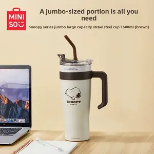 [New Year's gift] Miniso Snoopy Jumbo Large-Capacity Stainless Steel Straw Direct-Drink Portable Handle Water Bottle