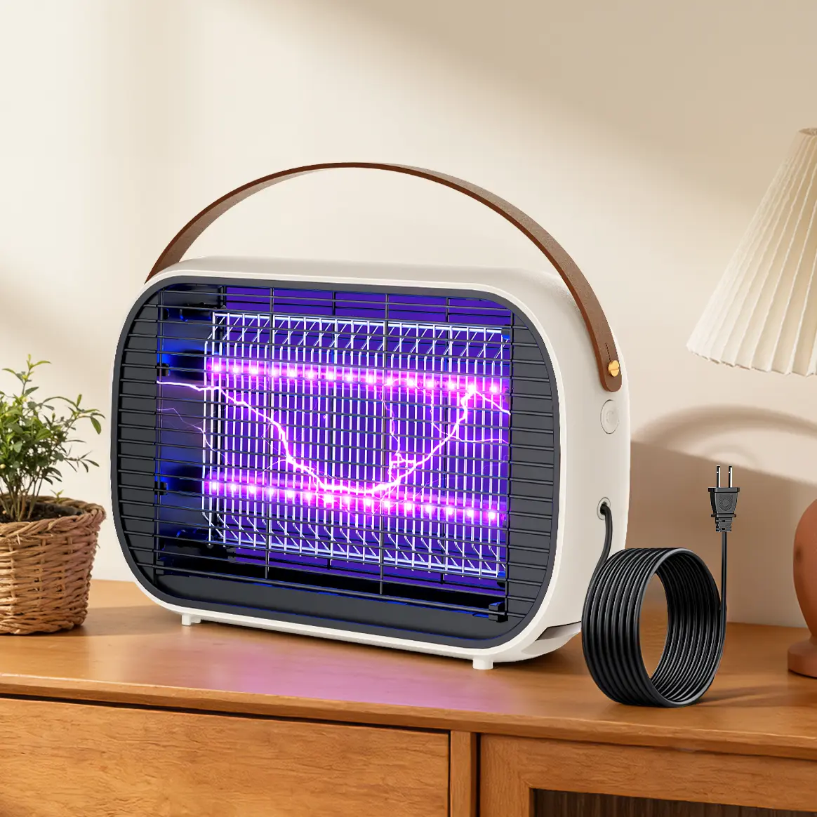 Buzbug Plug-in Mosquito Zapper Lamp, Retro Design Electronic Mosquito Zapper with 2-Wavelength UV Light, 5W Low Energy Physical Pest Control, Odorless Quiet, Removable Washable Tray, 360° Safety for Home Commercial, Summerwins homeessentials