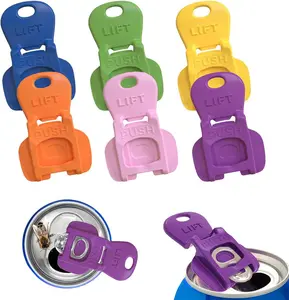 6PCS Colorful Can Tab Openers & Leak-Proof Drink Covers – One-Hand Soda Can Opener and Reusable Protector Caps for Coke, Beer, Soda, and Aluminum Cans