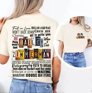 Women's Fitted Crew Neck Shortsleeve Cotton Tshirt - Bailey Zimmerman Custom-Printed Retro Casual Top, 2025 Limited Country Drop 101213, Stylish Casual Women's T-Shirts