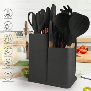 19-Piece Silicone Kitchen Knife Set (Heat-Resistant Silicone Cutlery with Wooden Handles) Including chef knife,non-stick friendly tools,easy to cook and clean. Perfect for home kitchen use,sets pots aster Utensils pcs pot. pots pans set cazuelas Hanging