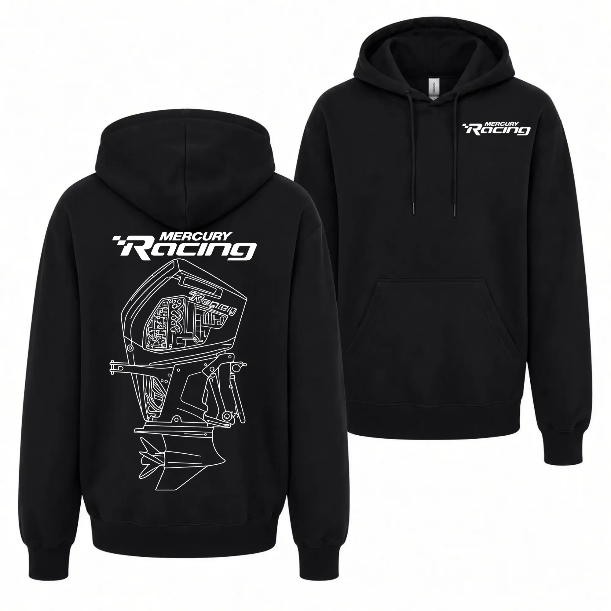 Mercury Racing Outboard Engine Hoodie, High Performance Boat Motor Graphic Shirt, Offshore Racing, Boating Gift for Men Design Casual Classic