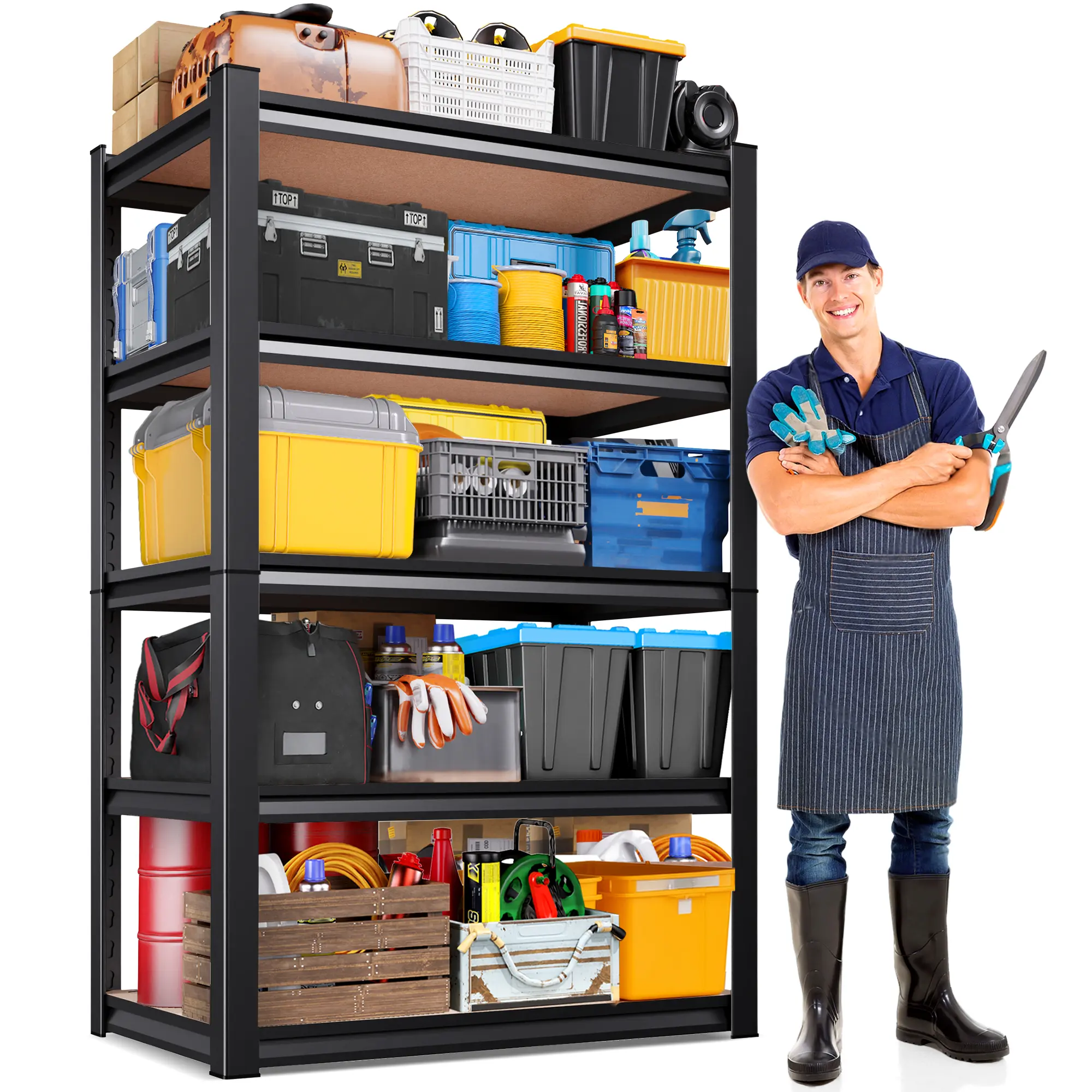 Heavy-Duty 5-Tier Adjustable Garage Shelf Rack - Practical Home Organizer for Garage, Basement, Storage Room - 31.5in L x 13.8in W x 71.2in H