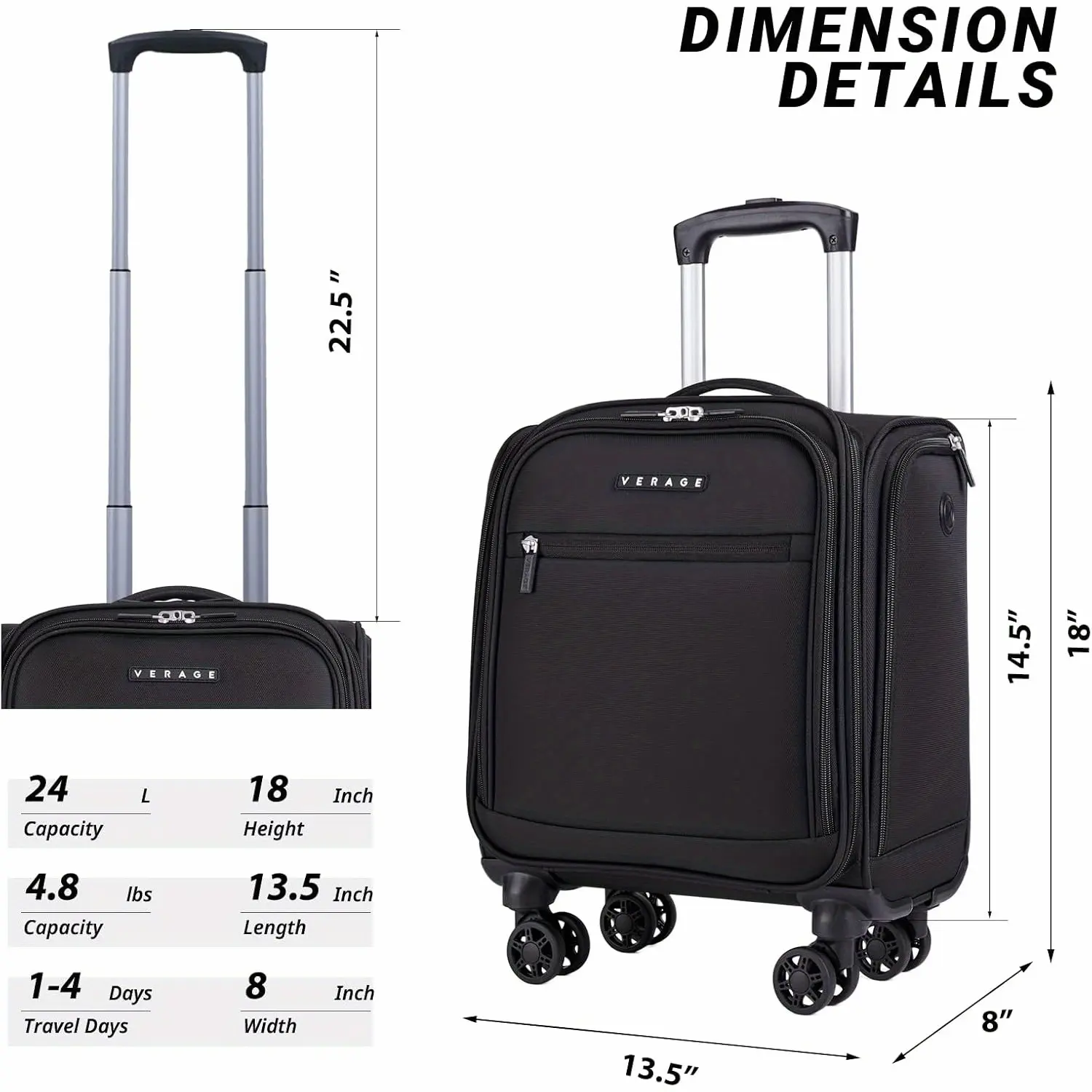 Compact Wheeled Luggage Designed to Fit Under The Seat, 14.5-Inch Spinner Suitcase, Lightweight Softside Travel Bag Suitable for Both Men And Women, Ideal for Airplane Carry-On
