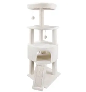 45in Cat Tree Tower with Big Cat Condo for Indoor Cats,Cat Tower Activity Center Cat Furniture with Scratching Post and Hanging Bed,Beige
