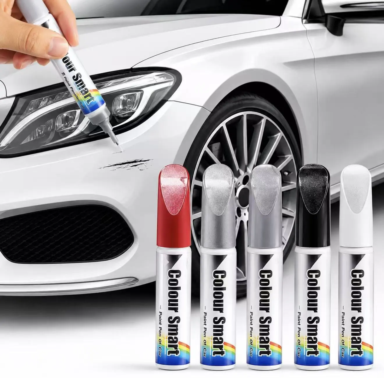 Color Smart 2-in-1 Car Touch Up Paint Pen for Scratch Repair, Automotive Paint Care, Fine Tip & Brush, 5 Color Options, Easy Application, Fast Drying, Effective Protection