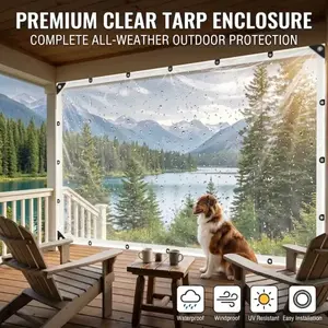 All-weather rain-proof, wind-proof, UV-proof and waterproof plastic sheet, 10×13 feet, heavy-duty vinyl transparent greenhouse terrace cover tent, with edge fixing loops Weather-Resistant Canopy dustproof protection