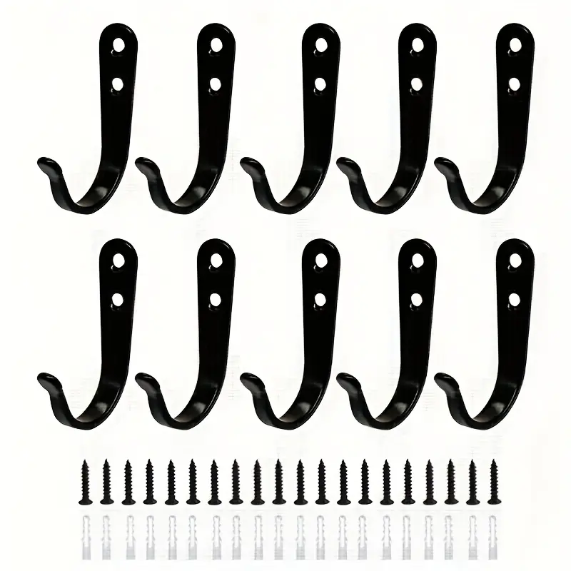 summerwin 10pcs Heavy-Duty Metal Coat Hooks - Wall-Mount, Rust-Resistant Painted Iron Hooks with Screws for Easy Installation, Space-Saving Industrial-Style Home Wall Hangers with Contemporary Art Accent for Coat, Hat (Home Storage Decor Organiser)