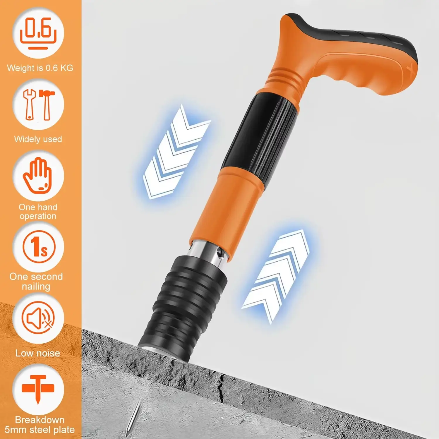 Heavy Duty Manual Steel Nail Gun Kit - Adjustable Mini Nailer for Wood, Concrete, DIY Home Renovation (Colors: Orange/Green)