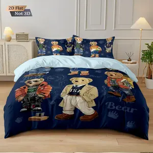 3pcs COOL BEAR Print Bedding Set with Includes 1* Duvet Cover and 2*Pillowcases, No filling，Perfect for Patriotic Bedding Gift, Home Decor, Decorative Bedding Set