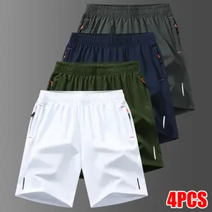 Men's Casual Minimalist Fitness Training Shorts, 4-Pack Men’s Quick-Dry Lightweight Shorts, Solid Color Slim Fit Stretch Bodybuilding Breathable Running Shorts