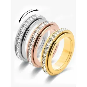 Cute 3-Pack Spinner Anxiety Rings Set with Cubic Zirconia Fidget Bands, Stress Relief Costume Jewelry for Women (Sizes 6-12), Gift-Ready Rings for Women