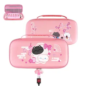 playvital Cute Carrying Case for Nintendo Switch 2, Hard Shell Travel Case with Silicone Charging Port, 10 Game Card Slots, Portable Storage Bag, Cherry Blossoms Kitten, Pink
