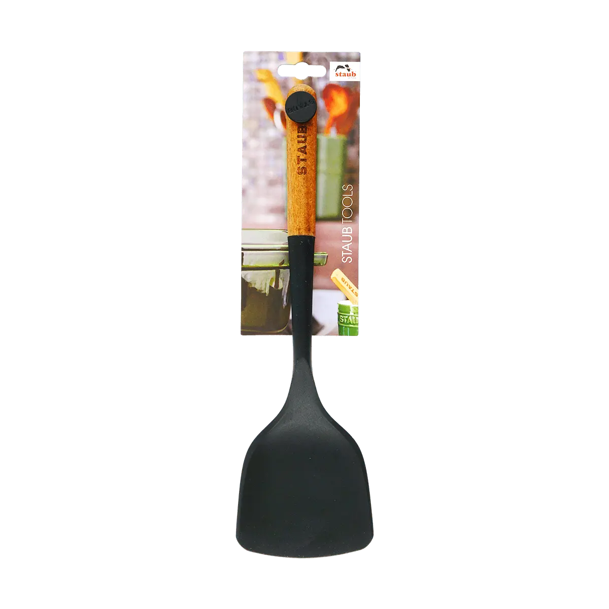 Staub Silicone Frying Pan Wok Turner Spatula with Wooden Handle 31cm - Essential Cookware for Versatile Cooking