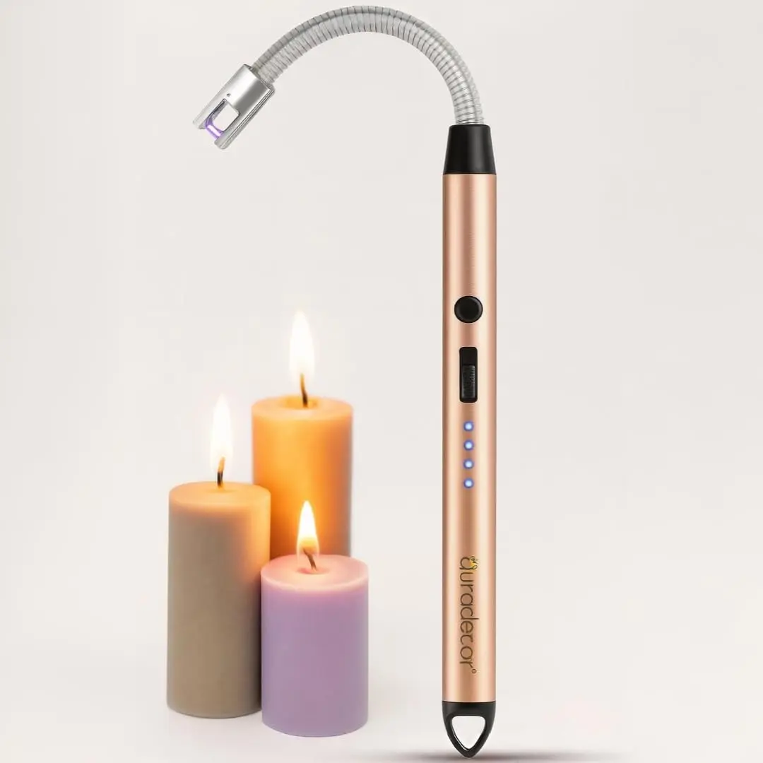1Pcs Electronic Windproof Plasma Arc Lighter, USB Rechargeable with Flexible Bendable Neck, Smooth Rose Gold Metal Body, Safe Electric Ignition Tool for Candle Lighting, Outdoor Camping, Daily Household Use