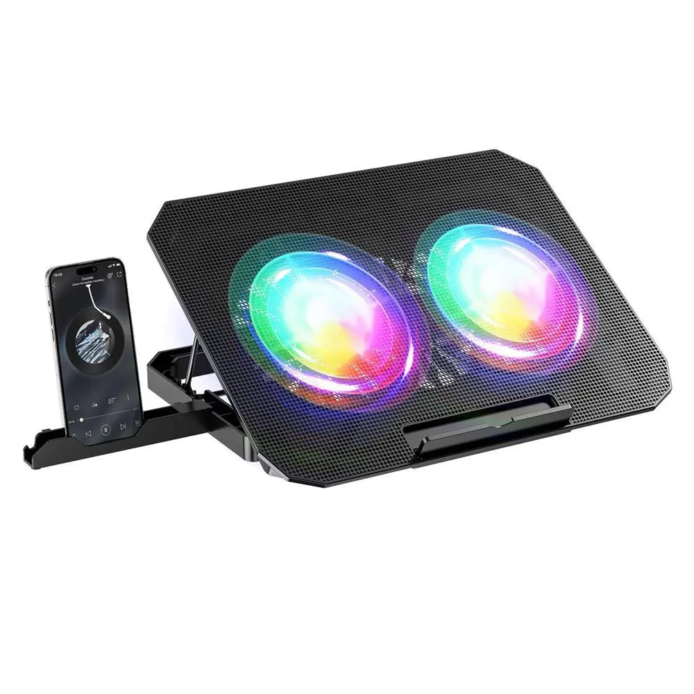 N130 Laptop Cooling Pad Laptop Cooler Fan Adjustable Cooling System with Adjustable Height Two 5.1 Inches Fan 2 USB Ports Suitable for 12-15.6inch Laptops Laptop Cooling Stand Laptop Accessories