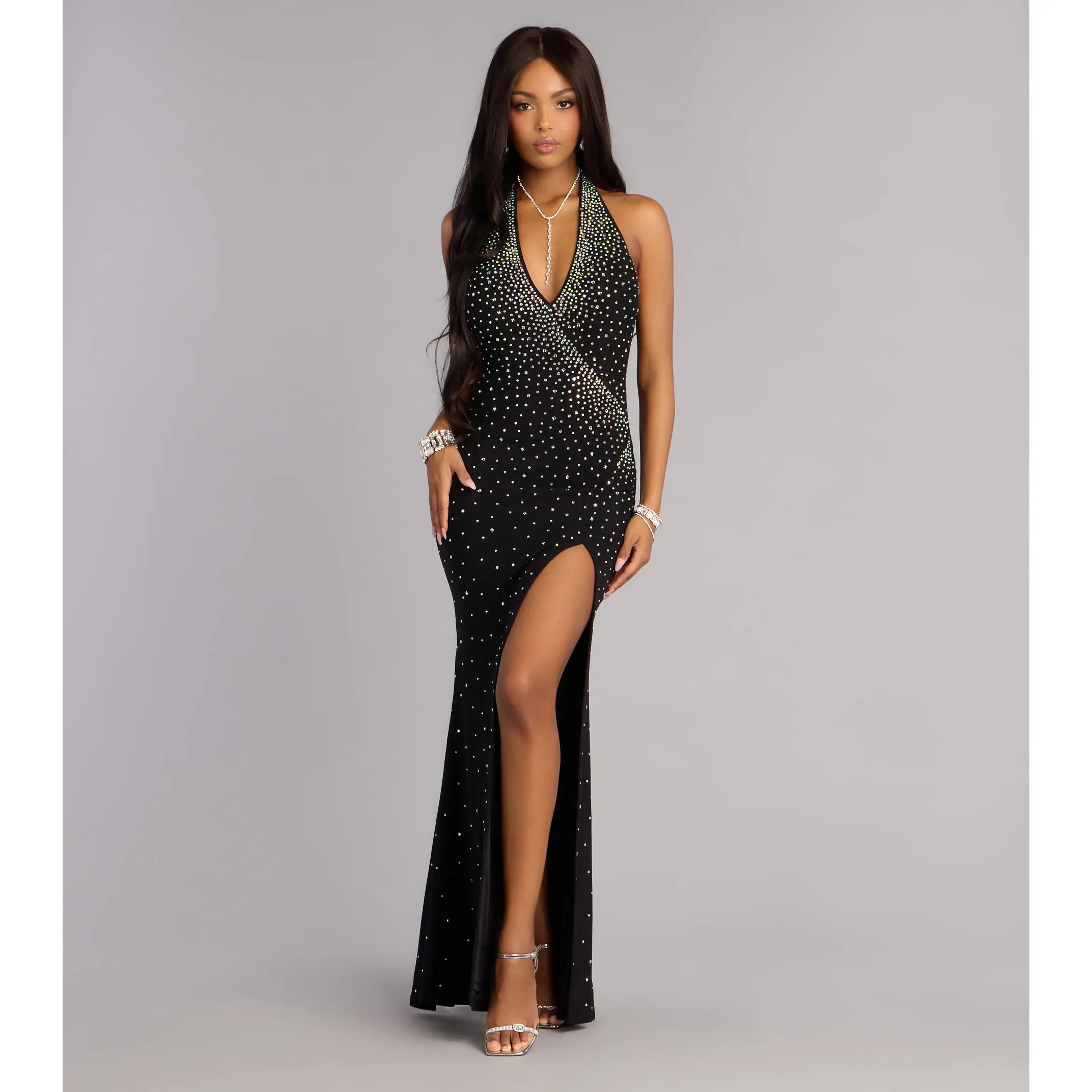 Kinsley Rhinestone Halter Formal Dress