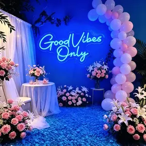 Good Vibes Only Neon Sign, USB Powered Dimmable Ice Blue Cyan LED Neon Light, Aesthetic Positive Quote Wall Decor for Bedroom Gaming Room Man Cave Home Bar, Motivational Gift for Her Teens Gamers