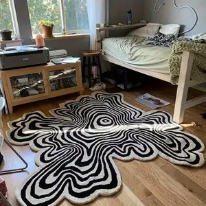1 Piece of Abstract Black and White Striped Carpet Large-area Special-shaped Living Room Plush Rug Modern Minimalist Bedroom Decor Bedside Carpet Home Cloakroom Dresser Carpet Washable Entry Door Anti-slip Floor Mat Abstract Rugs