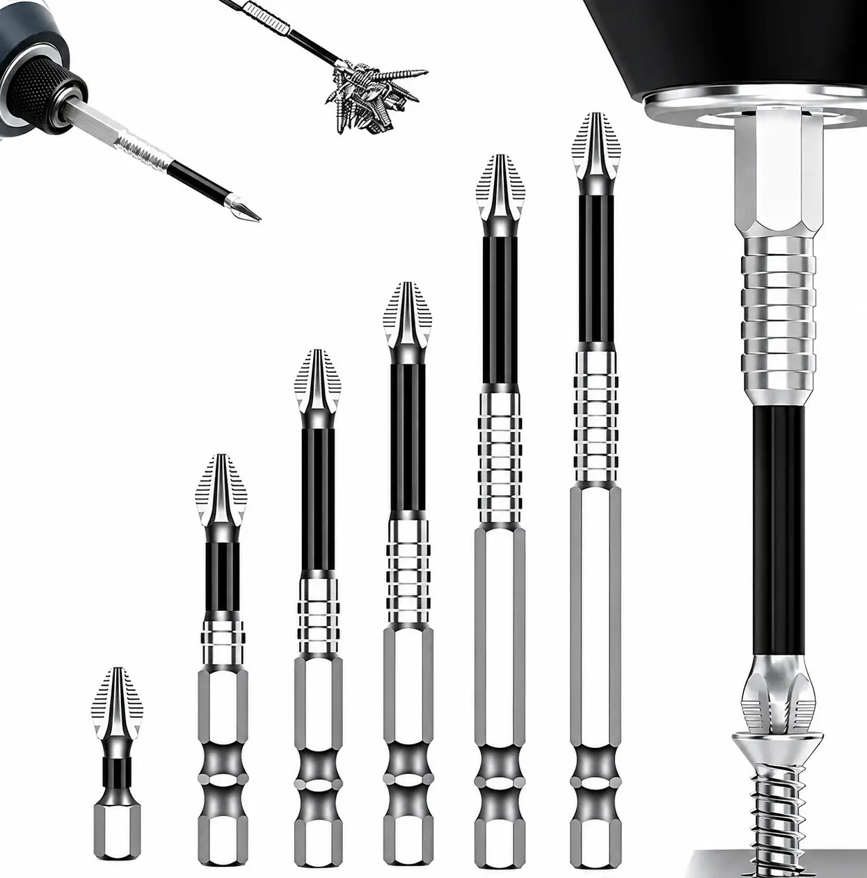 Impact-resistant anti-slip screwdriver bits, impact driver bit set, titanium alloy impact anti-slip Phillips bits, high-magnetic screwdriver bits