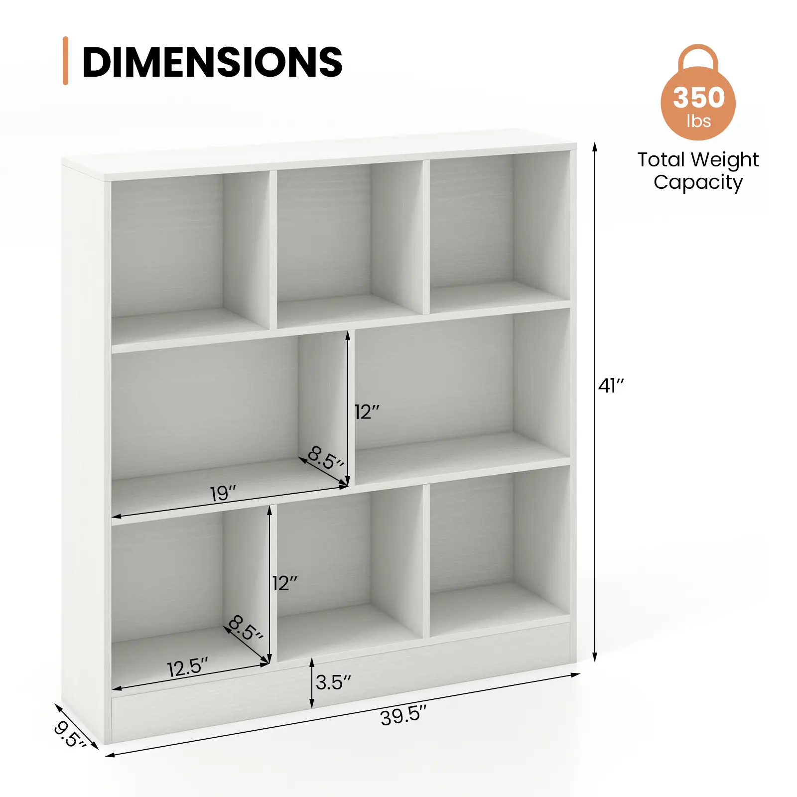 COSTWAY - 41 Inches 8-Cube Freestanding Bookcase for Kids-White