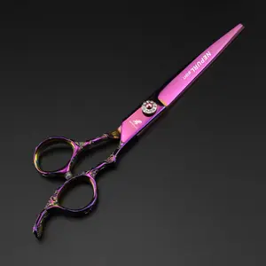 7.0 Inch Colorful Plum Design High-End Hair Cutting Scissors, Haircare, Stainless Steel Material, Ergonomic Right Hand Design, Unisex Home Use, Home Styling Tool