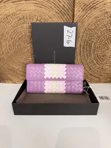 Pre-owned Bottega Veneta Purple & Pastel Intreccio Woven Leather Long Wallet with Original Gift Box