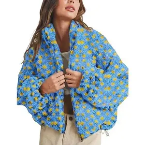 Women’s Sherpa Jacket Plaid Zip-Up Loose Fall Winter Coat Casual Warm Fleece Outerwear,Casual Jackets