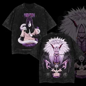 Orochimaru Anime Double Printed Vintage Washed Tee Unisex Oversize Anime Manga Washed Heavyweight Cotton T-shirt Naruto Merch Orochimaru Fan